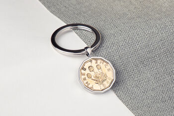 1946 80th Birthday Brass Threepence Coin Keyring, 2 of 3