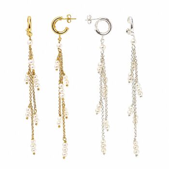Pearl Chain Drop Hoop Earrings, 2 of 10
