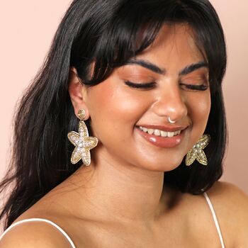 Bead And Pearl Starfish Drop Earrings In Gold, 2 of 4