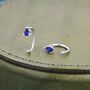 Sapphire Blue Cz Droplet Huggie Hoop Earrings Two, thumbnail 3 of 12