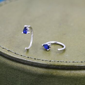 Sapphire Blue Cz Droplet Huggie Hoop Earrings Two, 3 of 12