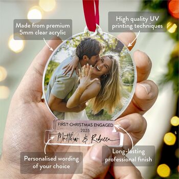 First Christmas Engaged Photo Acrylic Ornament 2025, 2 of 9
