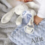 Personalised Blue Bobble Bunny Baby Comforter, thumbnail 3 of 8