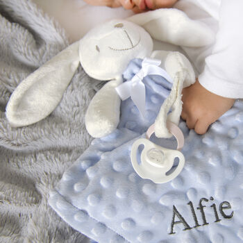 Personalised Blue Bobble Bunny Baby Comforter, 3 of 8