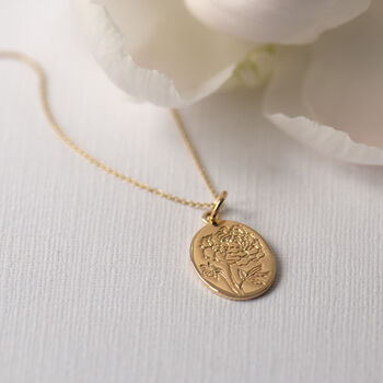 Peony Gold Engraved Sterling Silver Flower Necklace, 3 of 12