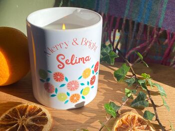 'Merry And Bright' Personalised Citrus Garland Ceramic Jar Candle, 3 of 7