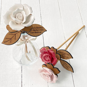Handmade Pottery Ceramic And Personalised Wood Rose, 4 of 7