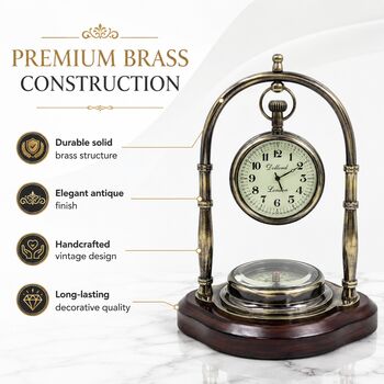 Personalised Bronze 14th Anniversary Desk Clock With Compass, 2 of 12