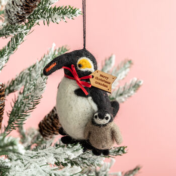 Personalised Felt Penguin And Baby Tree Decoration, 2 of 5