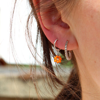 Daisy Beaded Earrings On Sterling Silver Hoops, 2 of 11