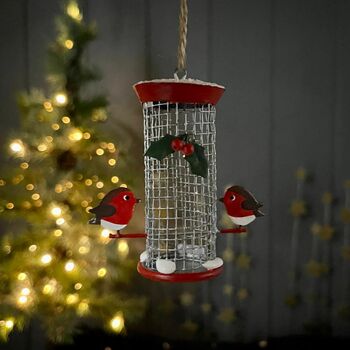 Robins On Bird Feeder Hanging Christmas Decoration, 2 of 2