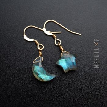 Labradorite Moon And Star Earrings, 3 of 9