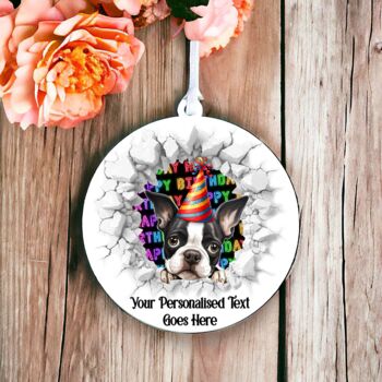 Personalised Boston Terrier Birthday Break Through Dog, 6 of 8