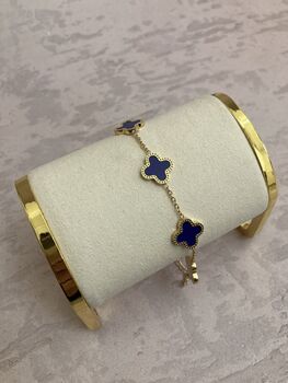 18k Gold Plated Navy Blue Clover Bracelet, 3 of 7