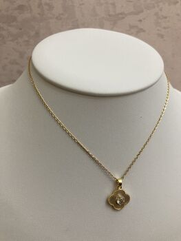 18 K Gold Plated White Gold Clover Charm Necklace, 3 of 7