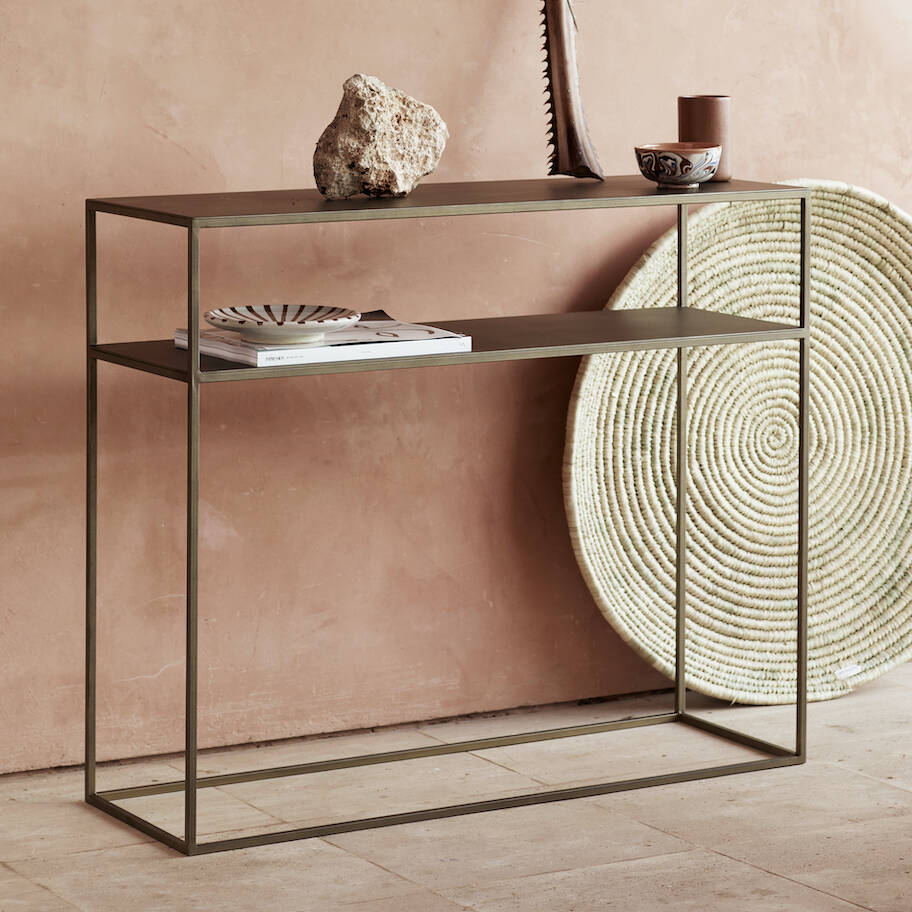 Metal Console Table In Bronze, 1 of 3