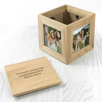 Personalised Oak Friends Photo Cube Keepsake Box, 2 of 3