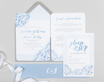 Hydrangea Blue Wedding Invitation, 2 of 4