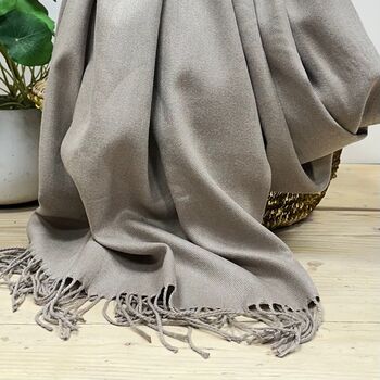 Super Soft Plain Pashmina Style Scarf In Latte Brown, 3 of 3