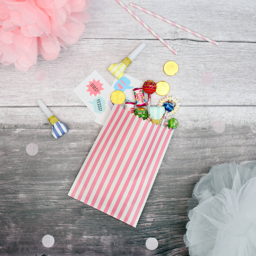 Pink And White Stripe Sweet Bags And Stickers By Postbox Party ...