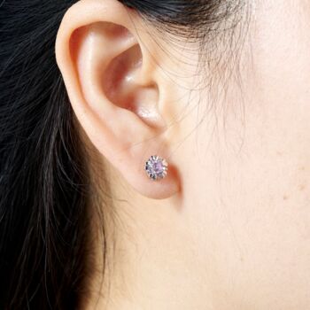 Pink Zircon Stone Heart Stud Earrings, Minimalistic Studs, 2 of 7