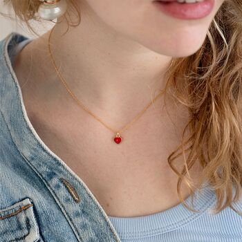 Sweet Heart Teeny Enamel Charm Delicate Chain Necklace, 3 of 5