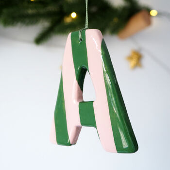 Personalised Dusky Pink And Sage Green Stripe Hanging Letter, 4 of 4
