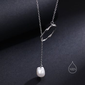 Organic Shape Baroque Pearl Pendant Lariat Necklace, 5 of 10