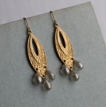 Art Deco Chandelier Earrings With Pearl Glass Drops, 4 of 7