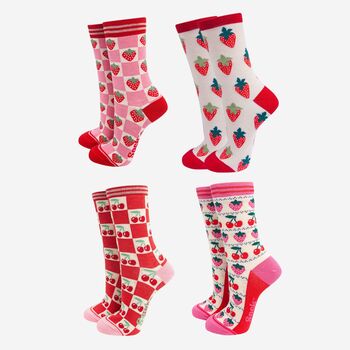 Strawberry And Cherries Bamboo Socks Christmas Gift Set Four Pack, 2 of 3