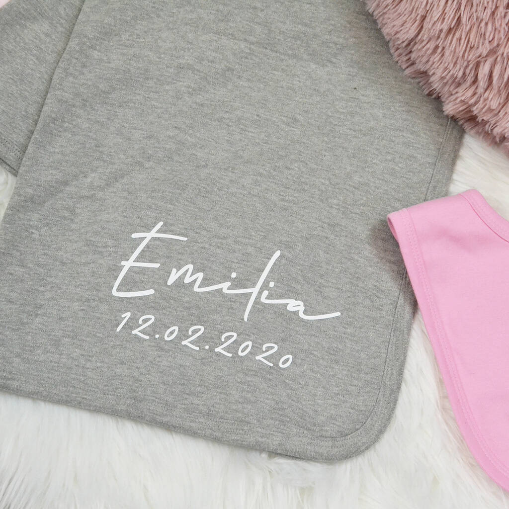 Personalised Grey Cotton Baby Blanket By D Caro