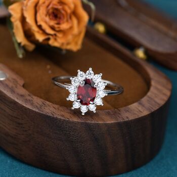 Genuine Garnet And Cz Halo Ring Sterling Silver, 3 of 12