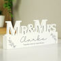 Personalised Leaf Wooden Mr And Mrs Ornament – Perfect Wedding Gift For Couples, thumbnail 1 of 3