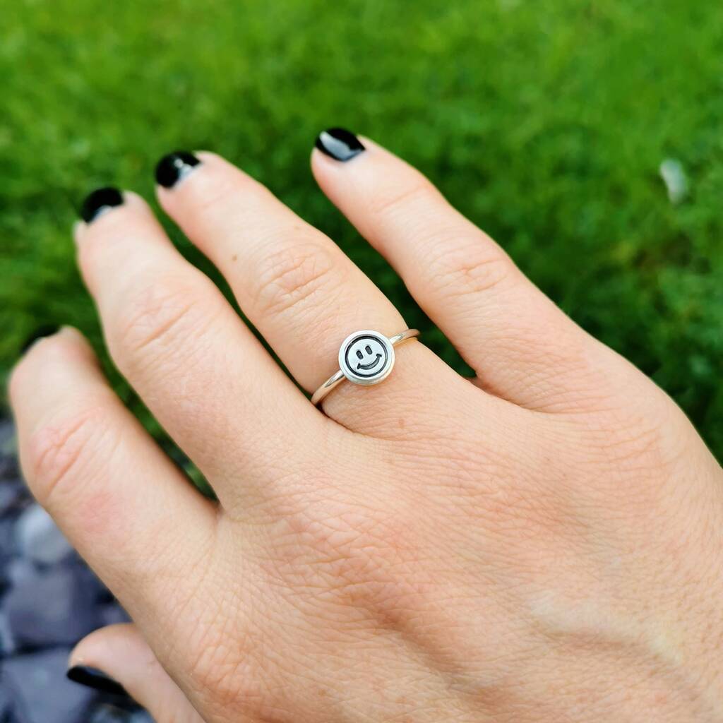 Eco Friendly Sterling Silver Smiley Ring, 1 of 10