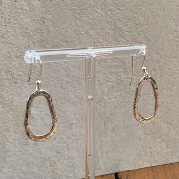 Organic Oval Hand Forged Sterling Silver Drop Earrings, 2 of 4