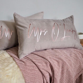Mr And Mrs Personalised Velvet Scatter Cushion Set, 8 of 8