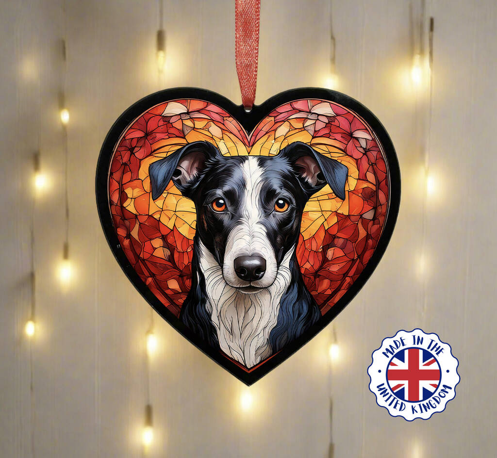 Whippet Stained Glass Effect Heart Suncatcher, 1 of 7