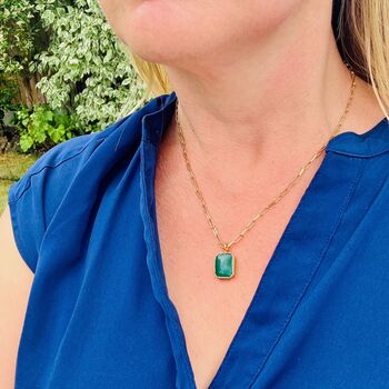 The Rectangle Green Onyx Necklace, Gold Plated, 2 of 9