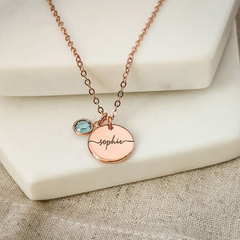 Rose Gold Plated Engraved Name And Birthstone Necklace, 6 of 6