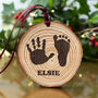 Baby Hand And Footprint Log Slice Christmas Decoration, thumbnail 1 of 3