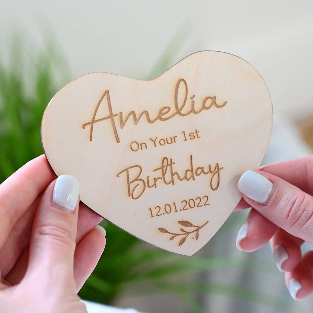 Personalised Wooden Heart Plaque For 1st Birthday