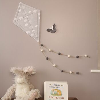 Soft Grey And White Kite Hanging Felt Pom Pom, 4 of 9