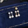 Sterling Silver Cz Crystal With Dangling Pearl Earrings, thumbnail 2 of 11