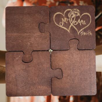 Engraved Personalised Wedding Coaster Set/Gift, 3 of 6