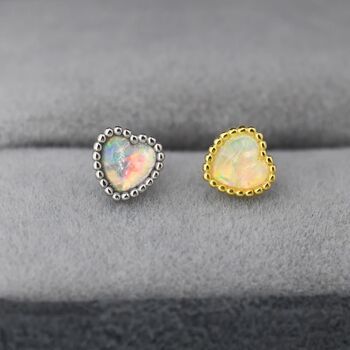 Sterling Silver Tiny Opal Heart Stud Earrings, 6 of 11