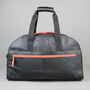 Black Leather Laptop Weekend Bag With Orange Zip, thumbnail 6 of 9