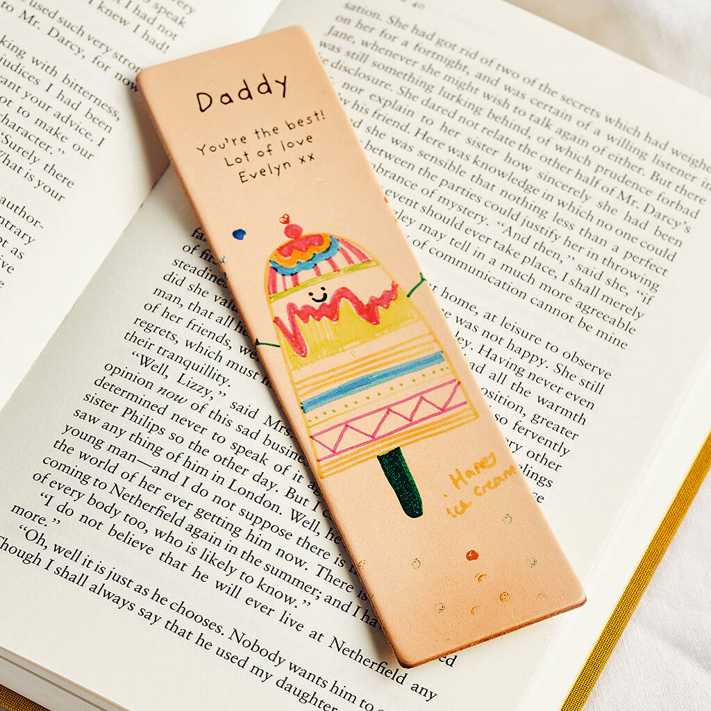 Personalised Child's Drawing Leather Bookmark, 1 of 3