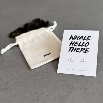 Sterling Silver Whale Tail Stud Earrings, 4 of 8