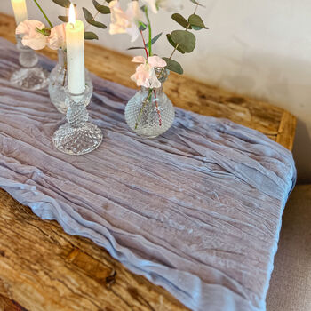 Dusty Blue Crinkled Cheesecloth Wedding Table Runner 3m, 6 of 7