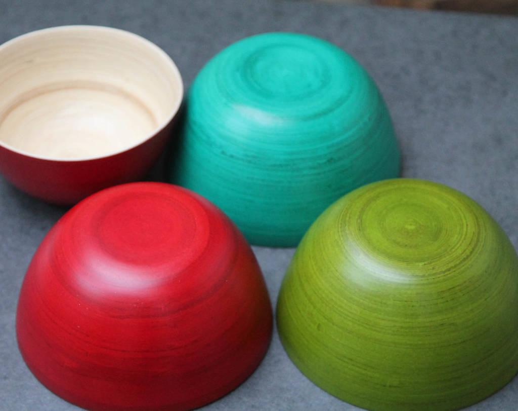 set of three bamboo snack bowls by lotus direct